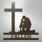 Kneeling Soldier Cross Personalized Memorial Steel Metal SignCustomly Gifts