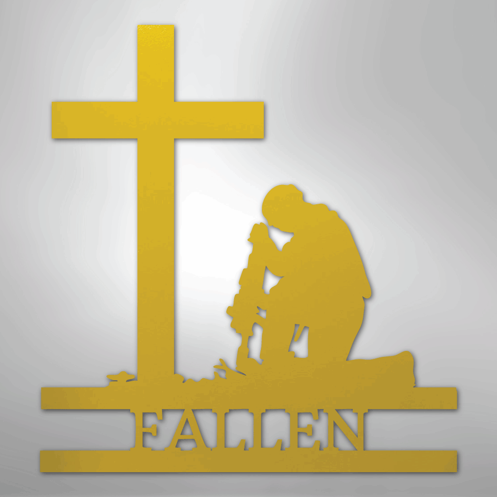 Kneeling Soldier Cross Personalized Memorial Steel Metal SignCustomly Gifts