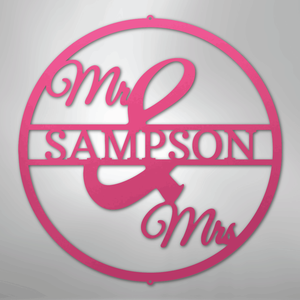 Mr. and Mrs. Circle Personalized Name Steel Metal Sign Wall ArtCustomly Gifts