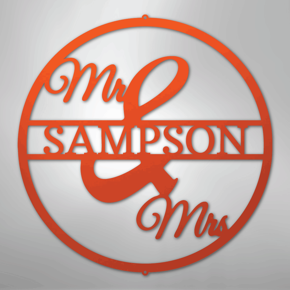 Mr. and Mrs. Circle Personalized Name Steel Metal Sign Wall ArtCustomly Gifts