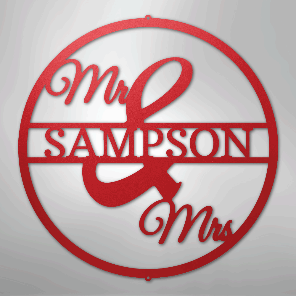 Mr. and Mrs. Circle Personalized Name Steel Metal Sign Wall ArtCustomly Gifts