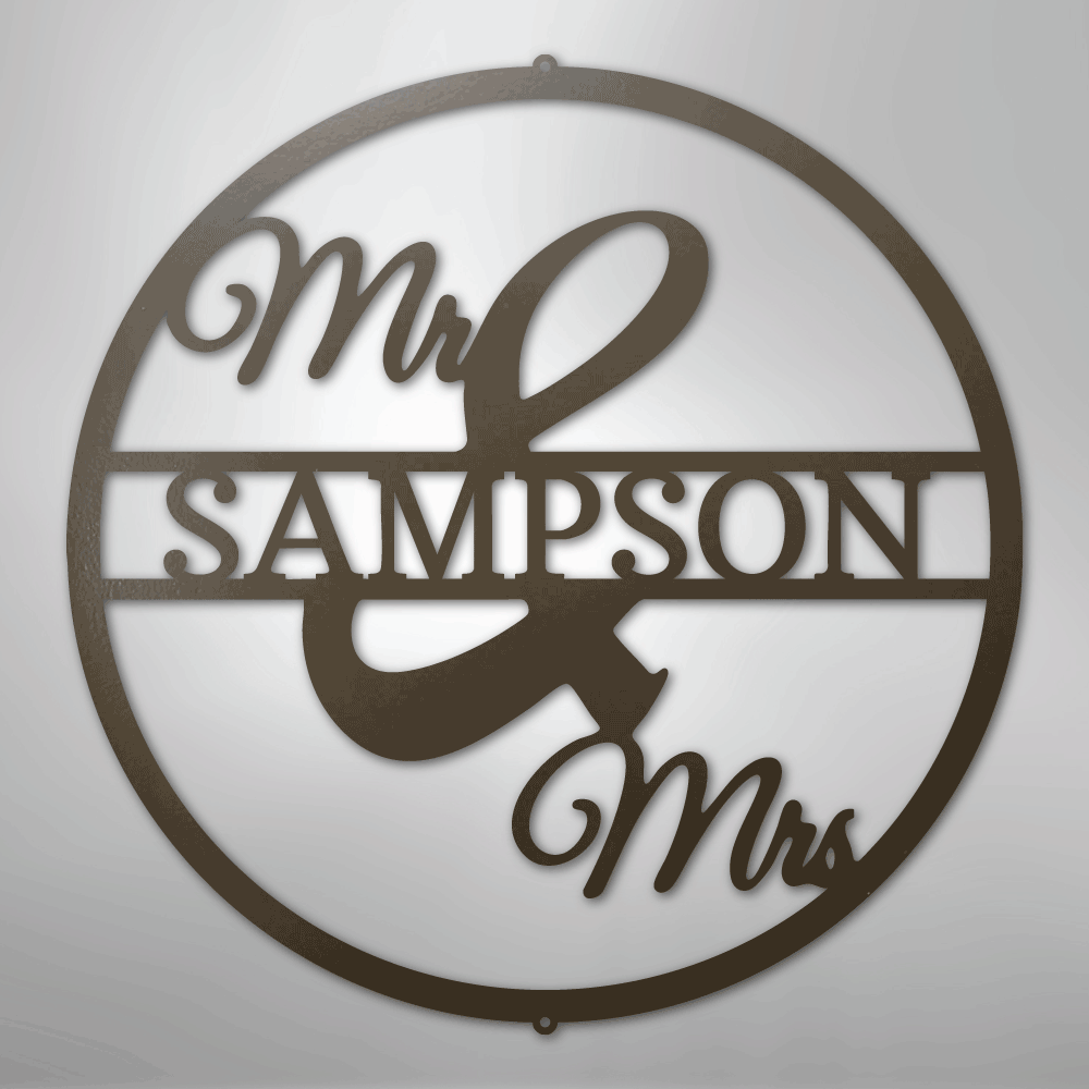 Mr. and Mrs. Circle Personalized Name Steel Metal Sign Wall ArtCustomly Gifts