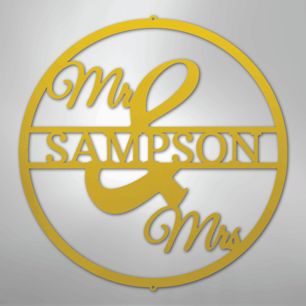 Mr. and Mrs. Circle Personalized Name Steel Metal Sign Wall ArtCustomly Gifts