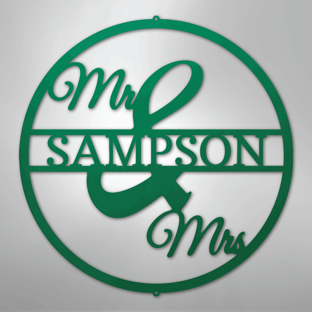 Mr. and Mrs. Circle Personalized Name Steel Metal Sign Wall ArtCustomly Gifts