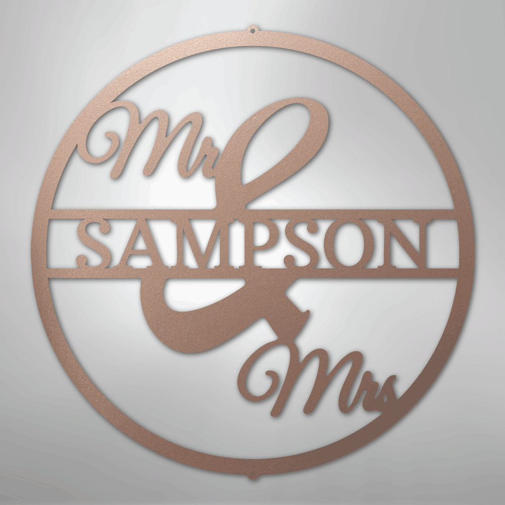 Mr. and Mrs. Circle Personalized Name Steel Metal Sign Wall ArtCustomly Gifts
