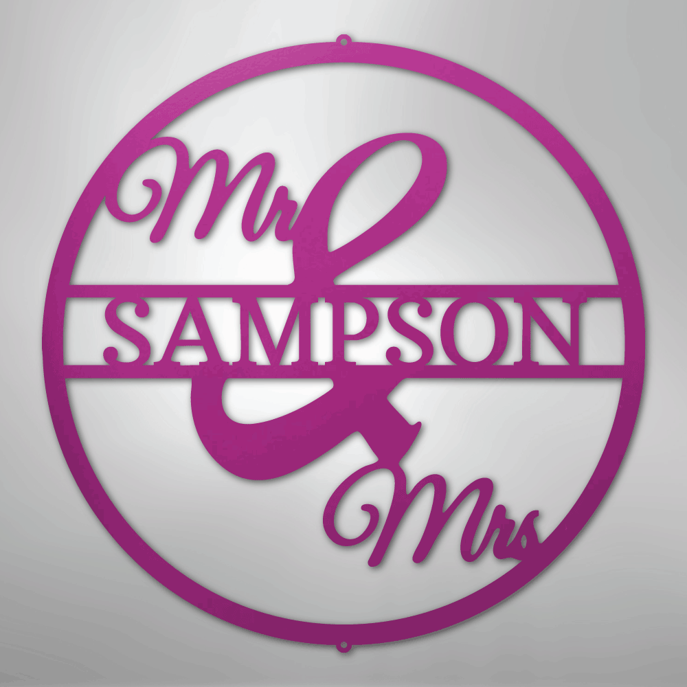 Mr. and Mrs. Circle Personalized Name Steel Metal Sign Wall ArtCustomly Gifts