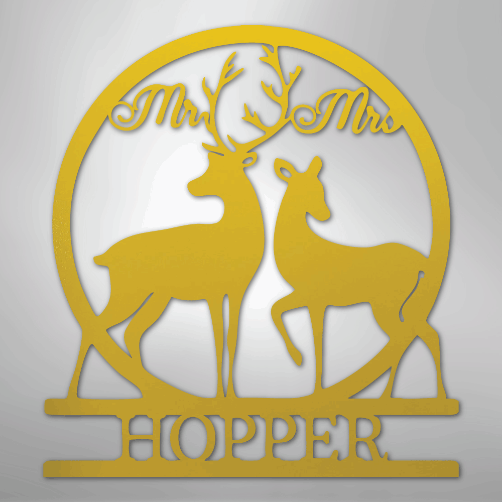 Mr. and Mrs. Deer Personalized Name Steel Metal Sign Wall ArtCustomly Gifts