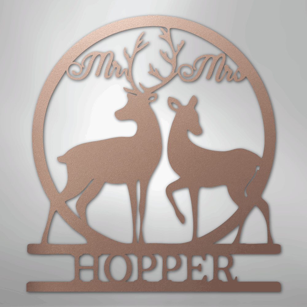 Mr. and Mrs. Deer Personalized Name Steel Metal Sign Wall ArtCustomly Gifts