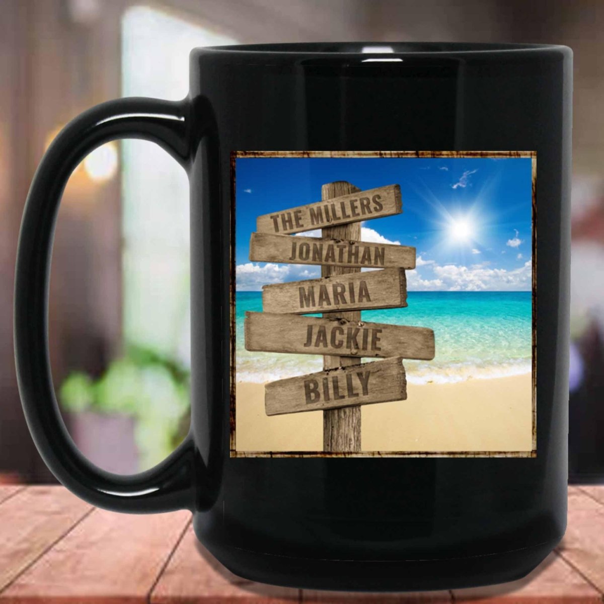 Ocean Beach Scene Personalized Multi - Names Directional Sign MugCustomly Gifts