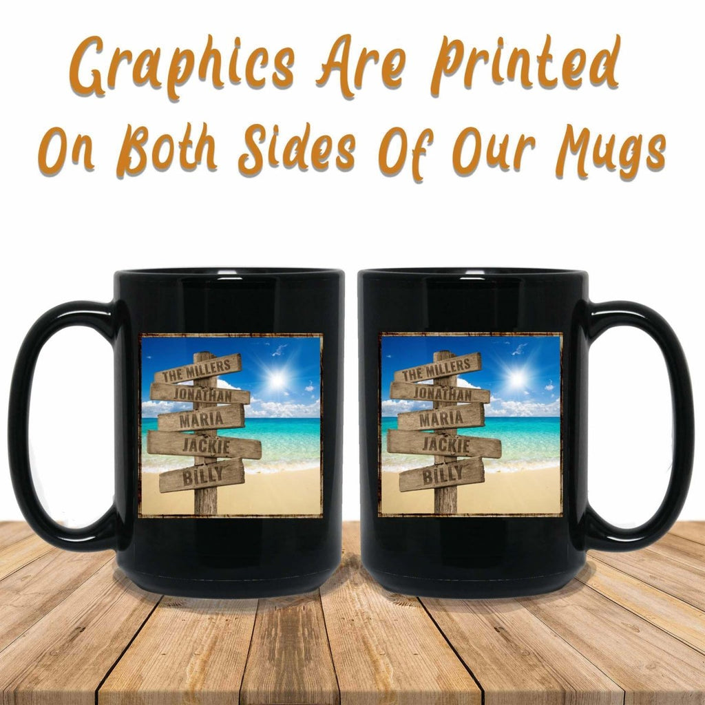 Ocean Beach Scene Personalized Multi - Names Directional Sign MugCustomly Gifts