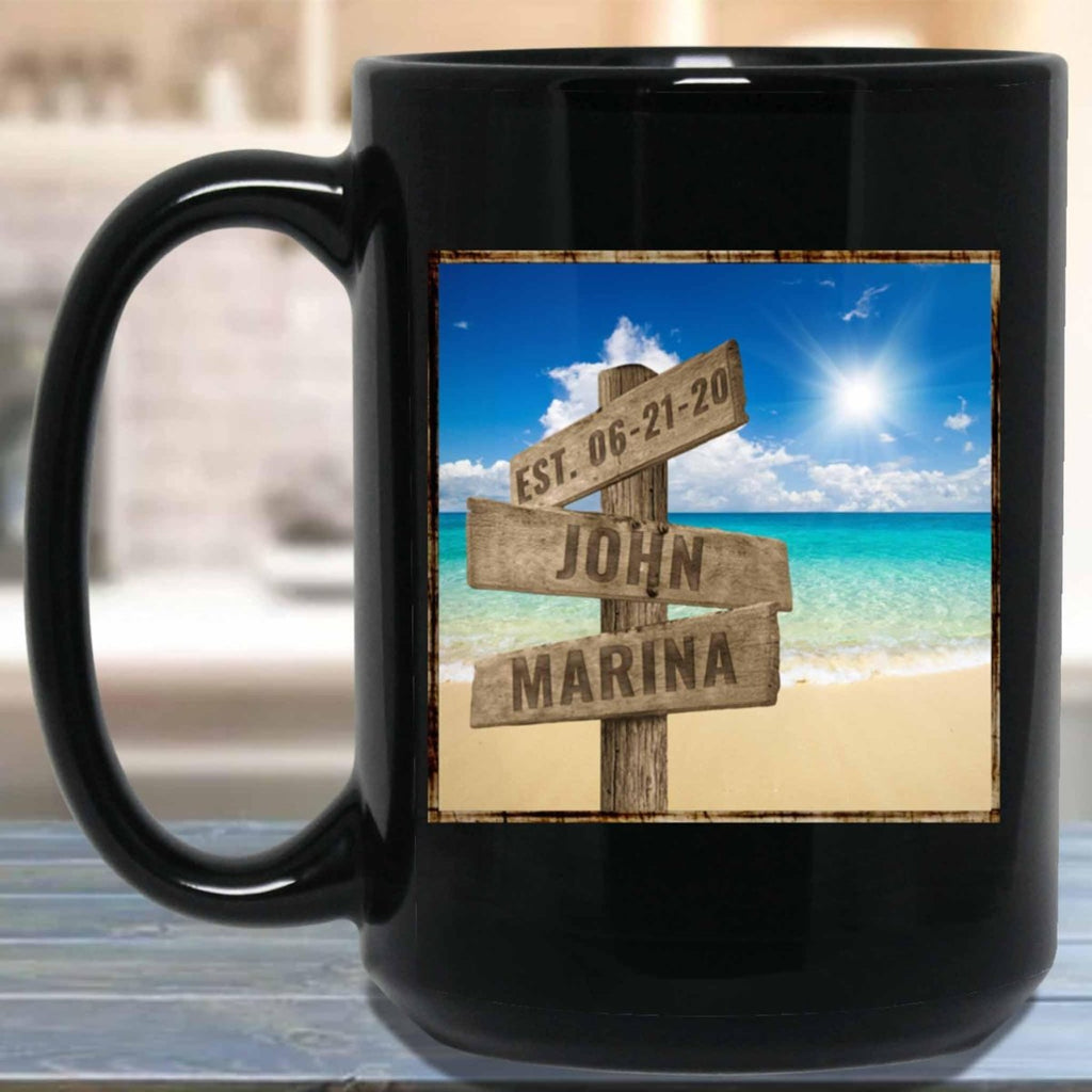 Ocean Beach Scene Personalized Multi - Names Directional Sign MugCustomly Gifts