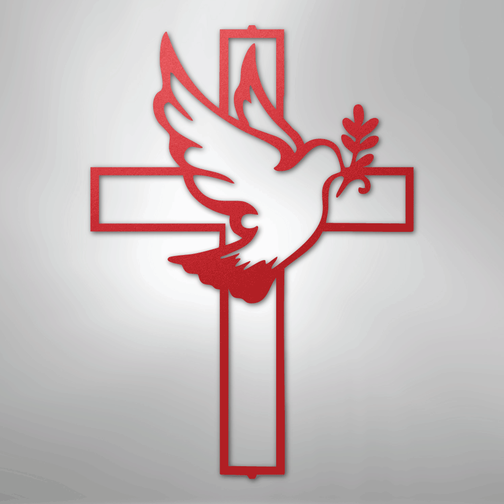 Peaceful Dove and Cross Steel Metal Sign Wall ArtCustomly Gifts