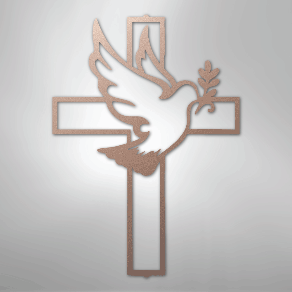 Peaceful Dove and Cross Steel Metal Sign Wall ArtCustomly Gifts