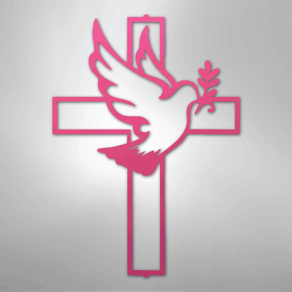 Peaceful Dove and Cross Steel Metal Sign Wall ArtCustomly Gifts