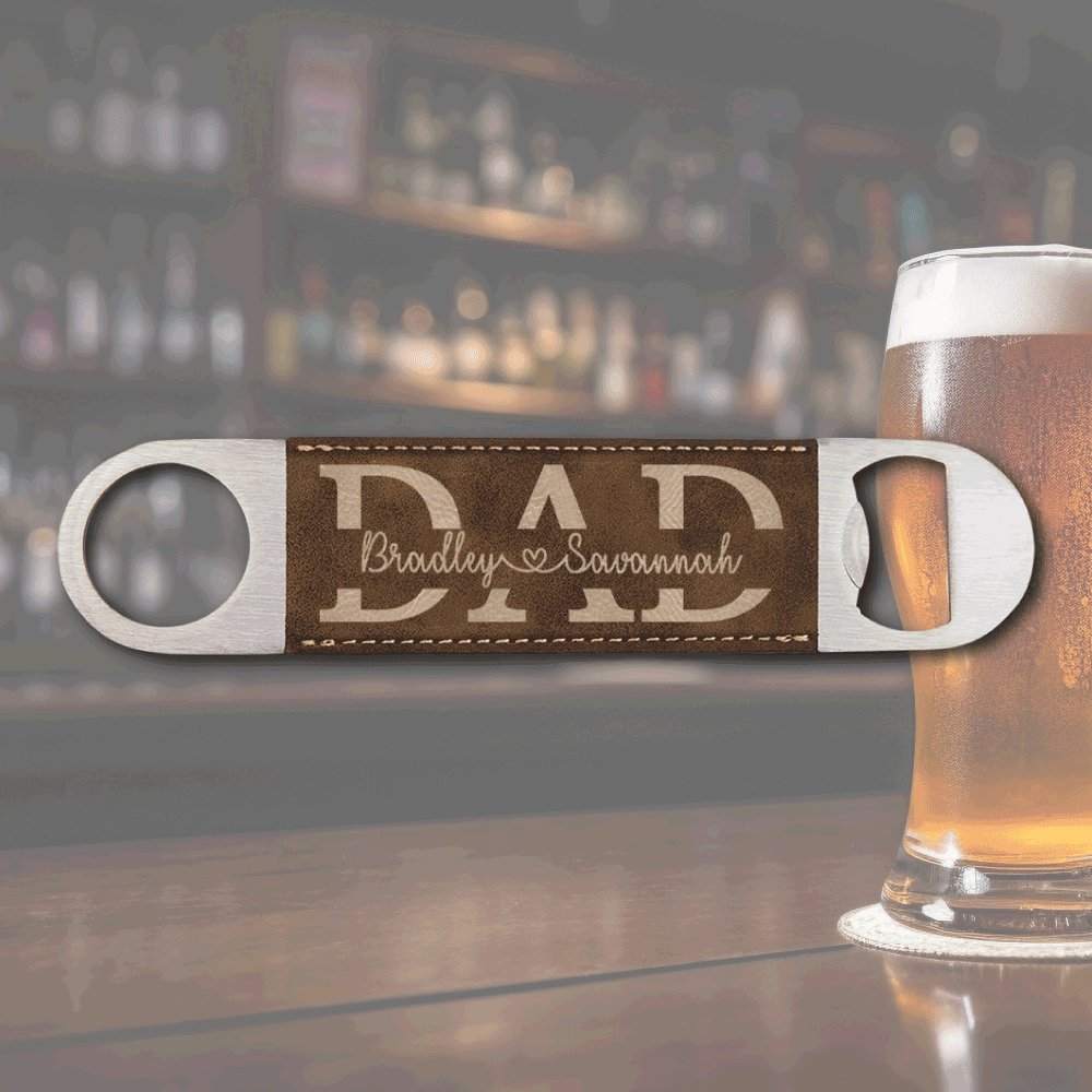 Premium Leather Bottle Opener - Dad Split NameCustomly Gifts