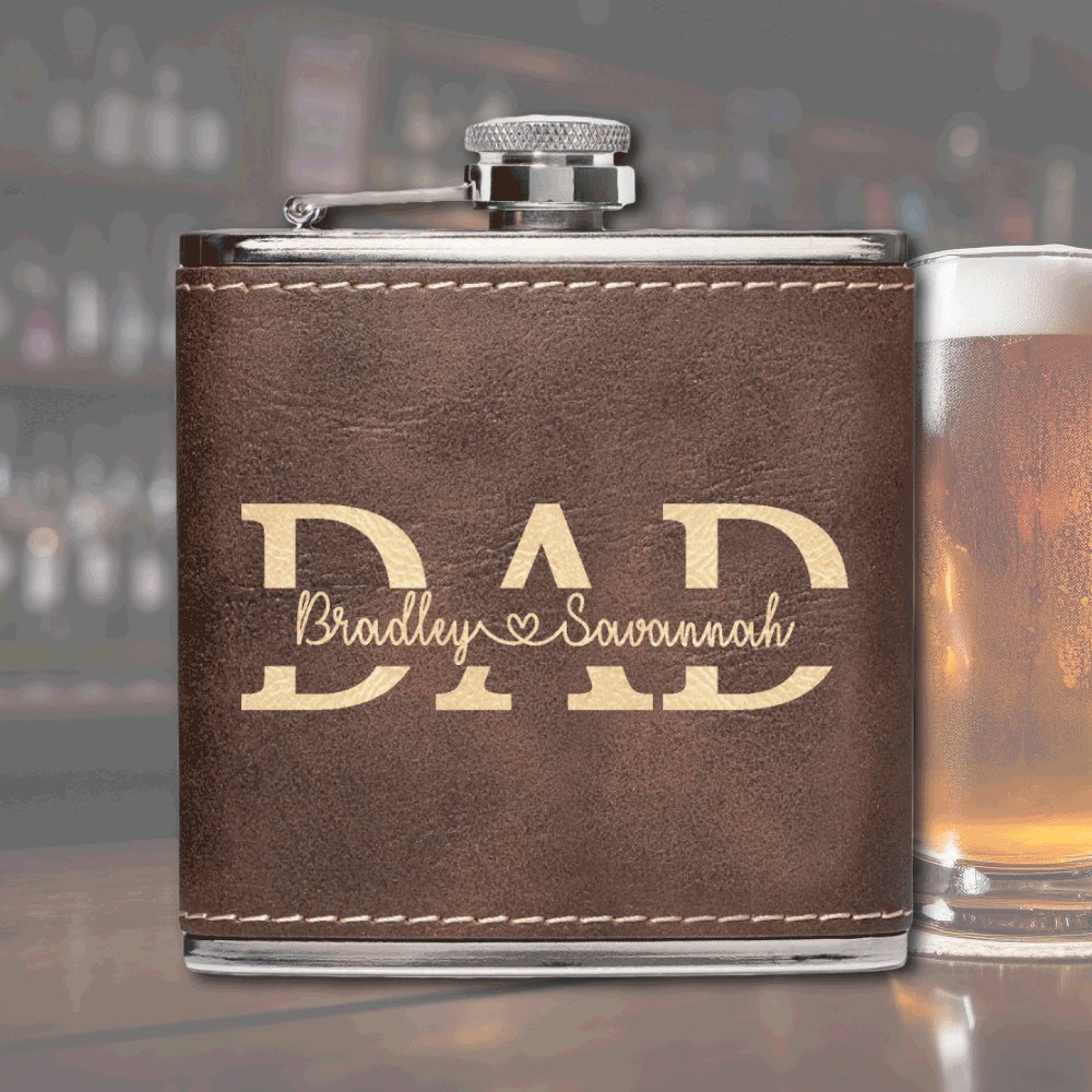 Premium Leather Flask - Dad Split NameCustomly Gifts