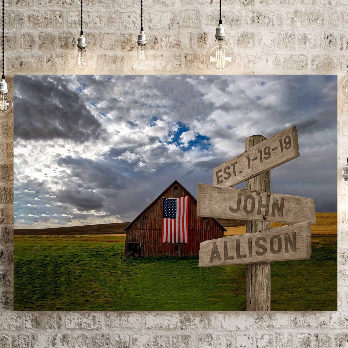 Red Barn American Flag Directional Sign CanvasCustomly Gifts