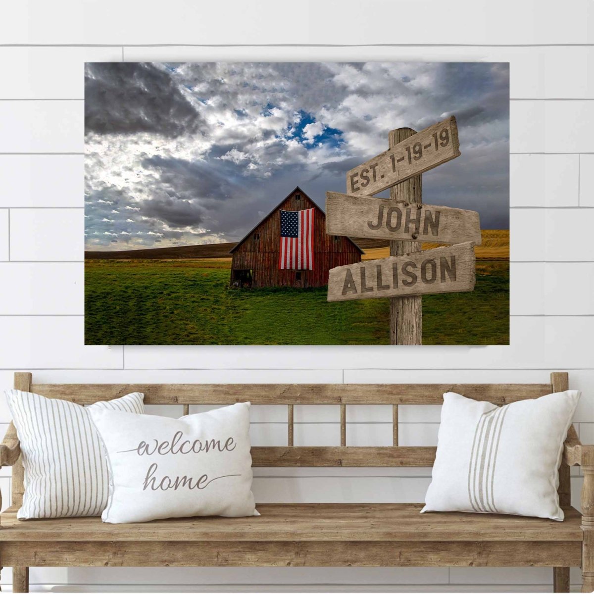Red Barn American Flag Directional Sign CanvasCustomly Gifts