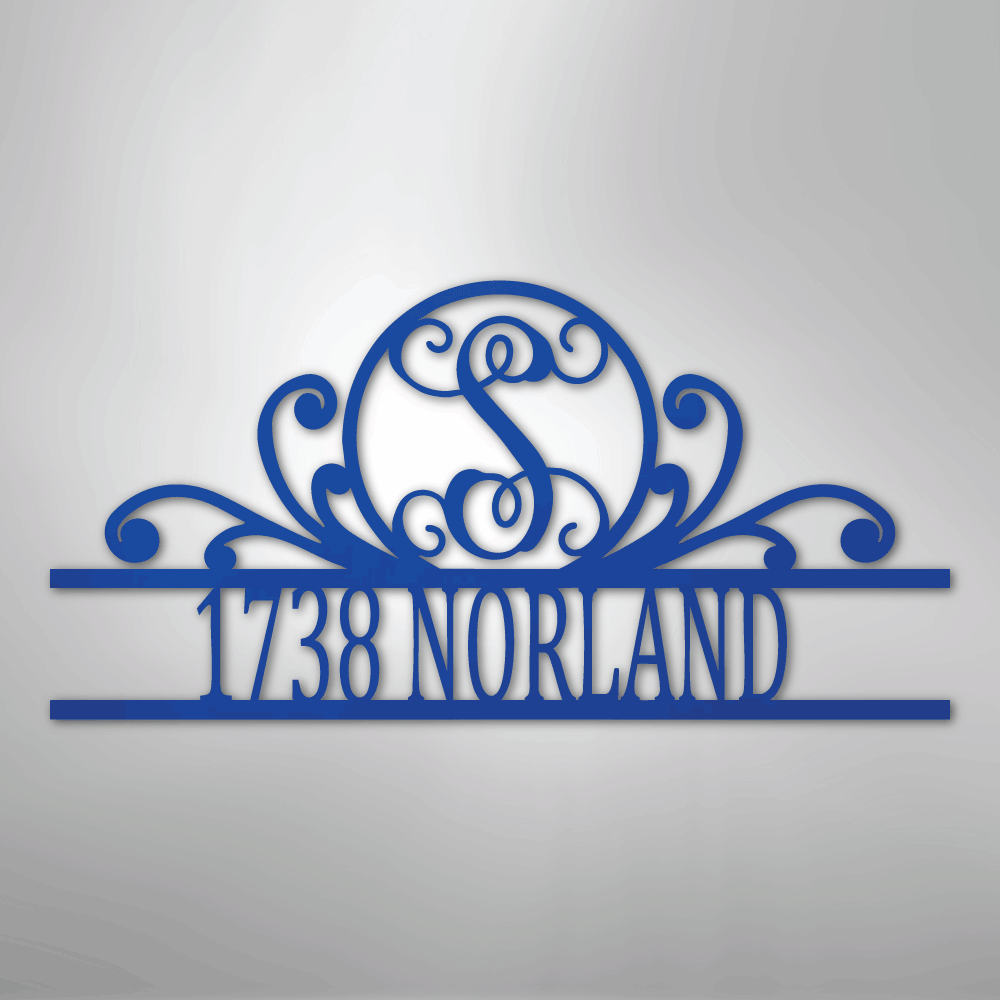Scroll Personalized Family Initial Monogram Address Steel Metal SignCustomly Gifts