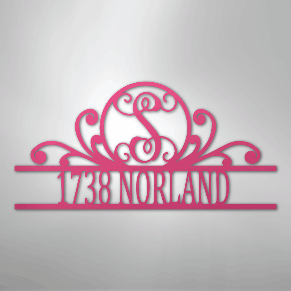 Scroll Personalized Family Initial Monogram Address Steel Metal SignCustomly Gifts