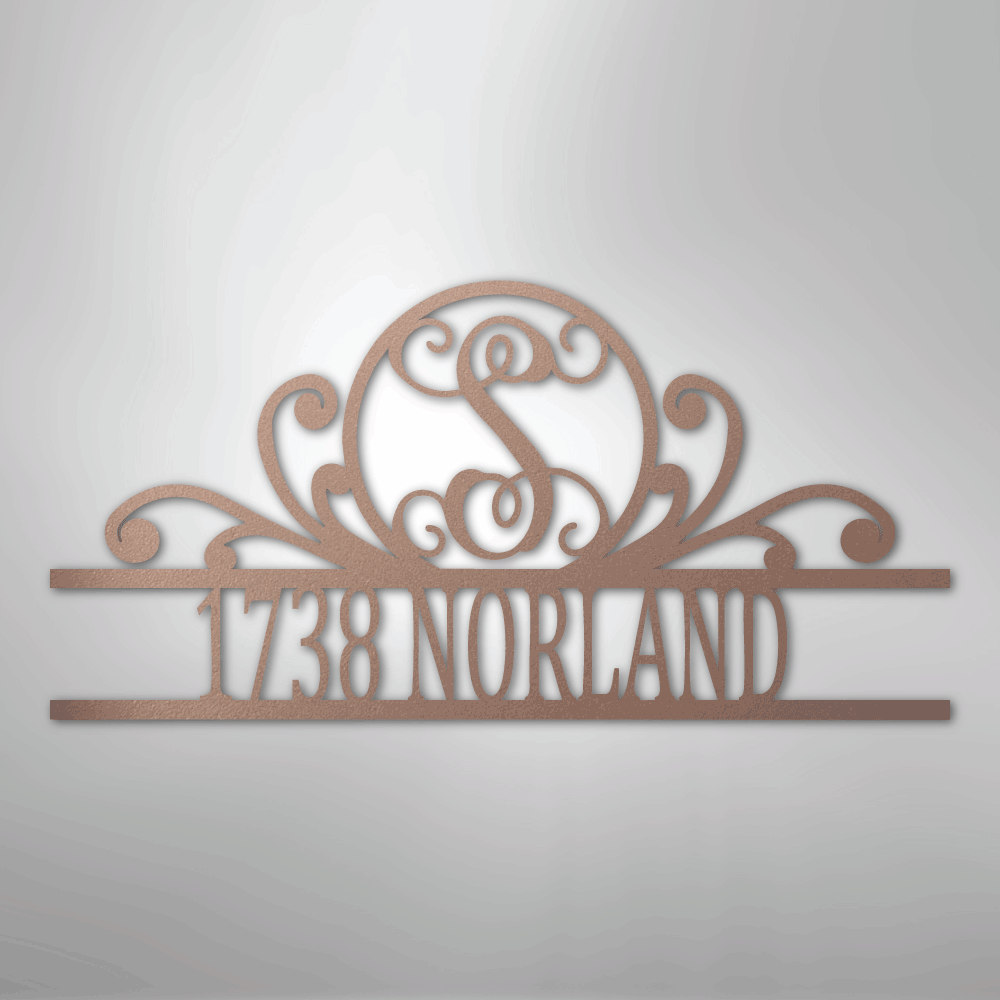 Scroll Personalized Family Initial Monogram Address Steel Metal SignCustomly Gifts