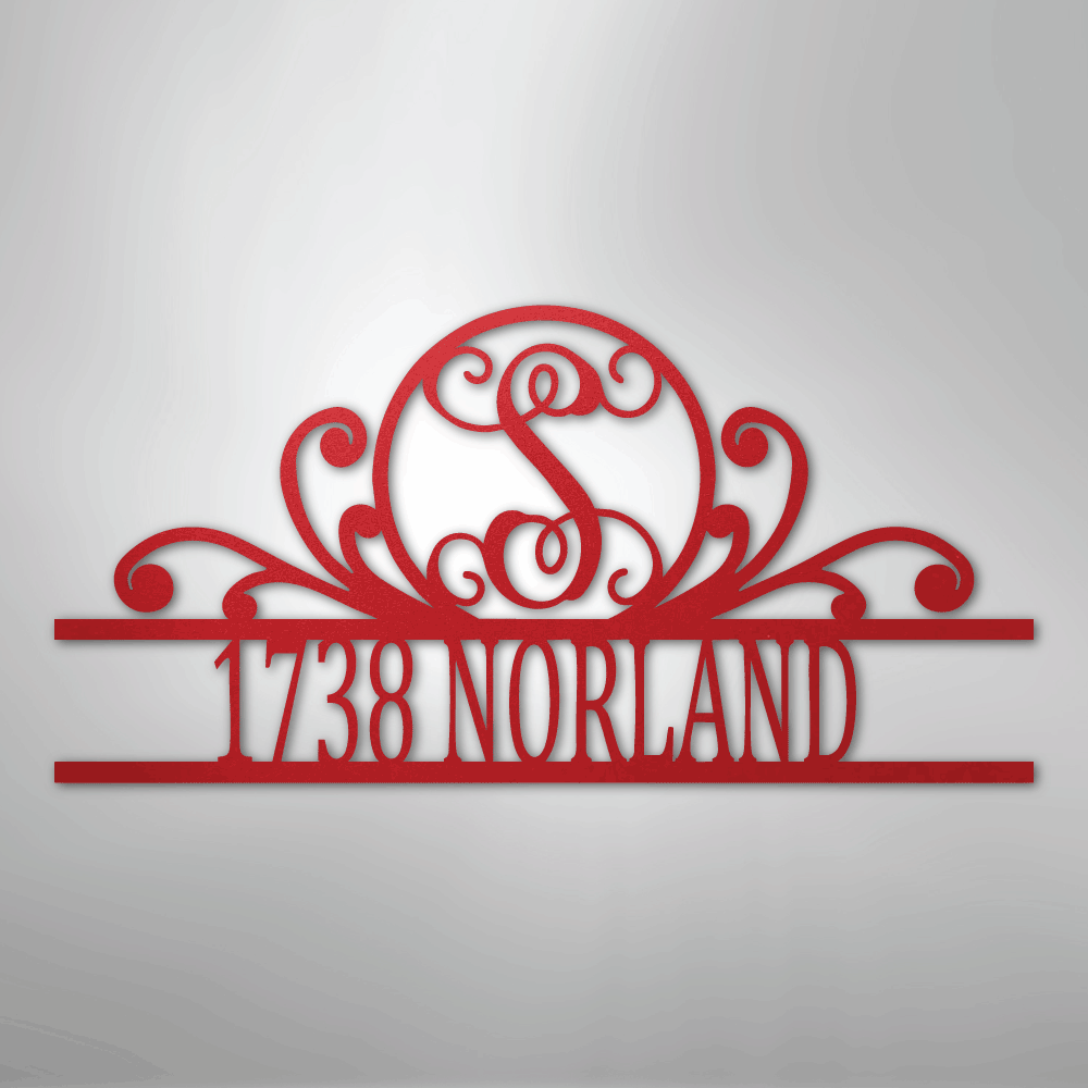 Scroll Personalized Family Initial Monogram Address Steel Metal SignCustomly Gifts