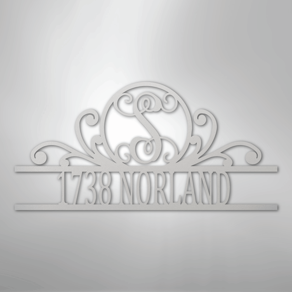 Scroll Personalized Family Initial Monogram Address Steel Metal SignCustomly Gifts