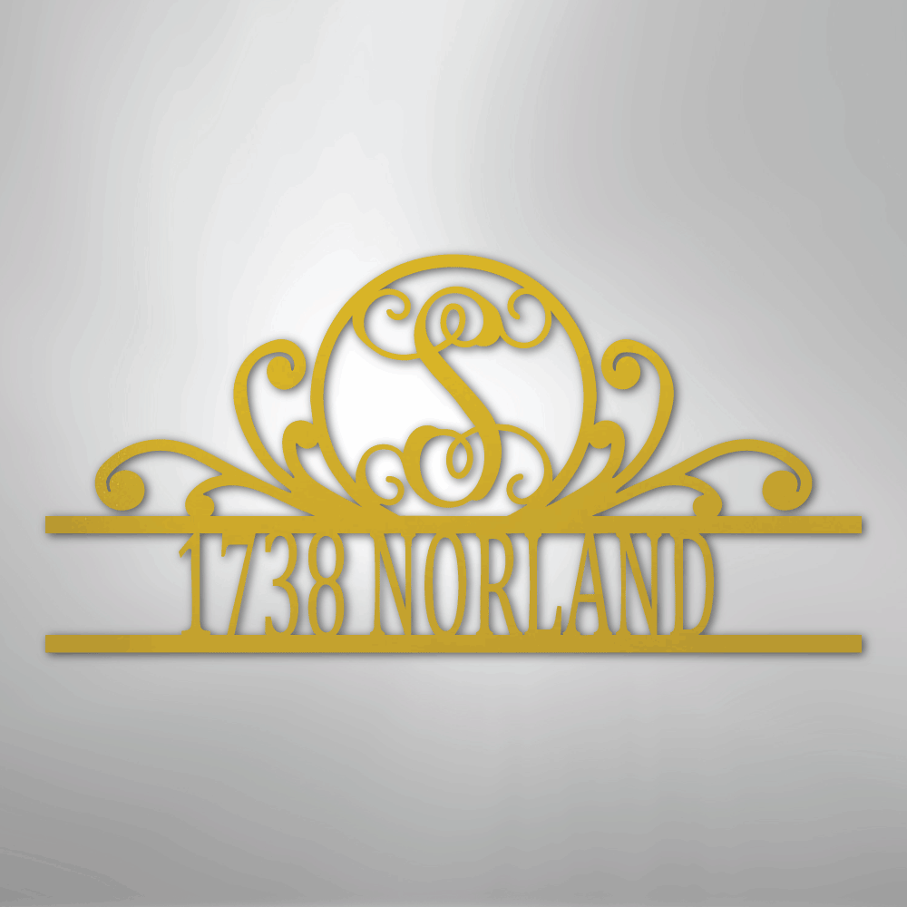 Scroll Personalized Family Initial Monogram Address Steel Metal SignCustomly Gifts
