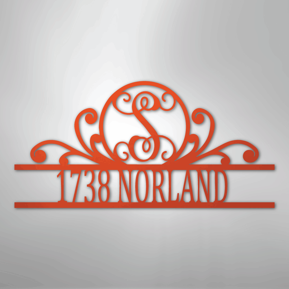 Scroll Personalized Family Initial Monogram Address Steel Metal SignCustomly Gifts