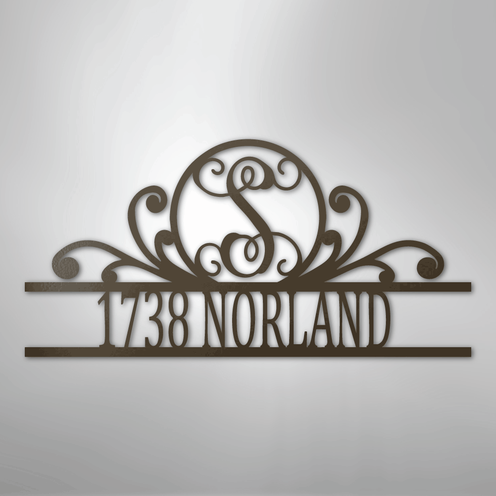 Scroll Personalized Family Initial Monogram Address Steel Metal SignCustomly Gifts