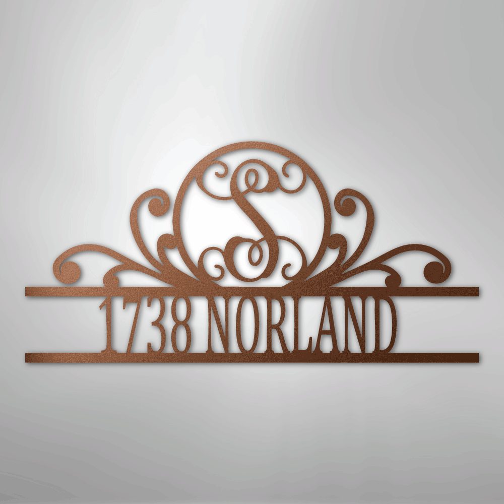 Scroll Personalized Family Initial Monogram Address Steel Metal SignCustomly Gifts