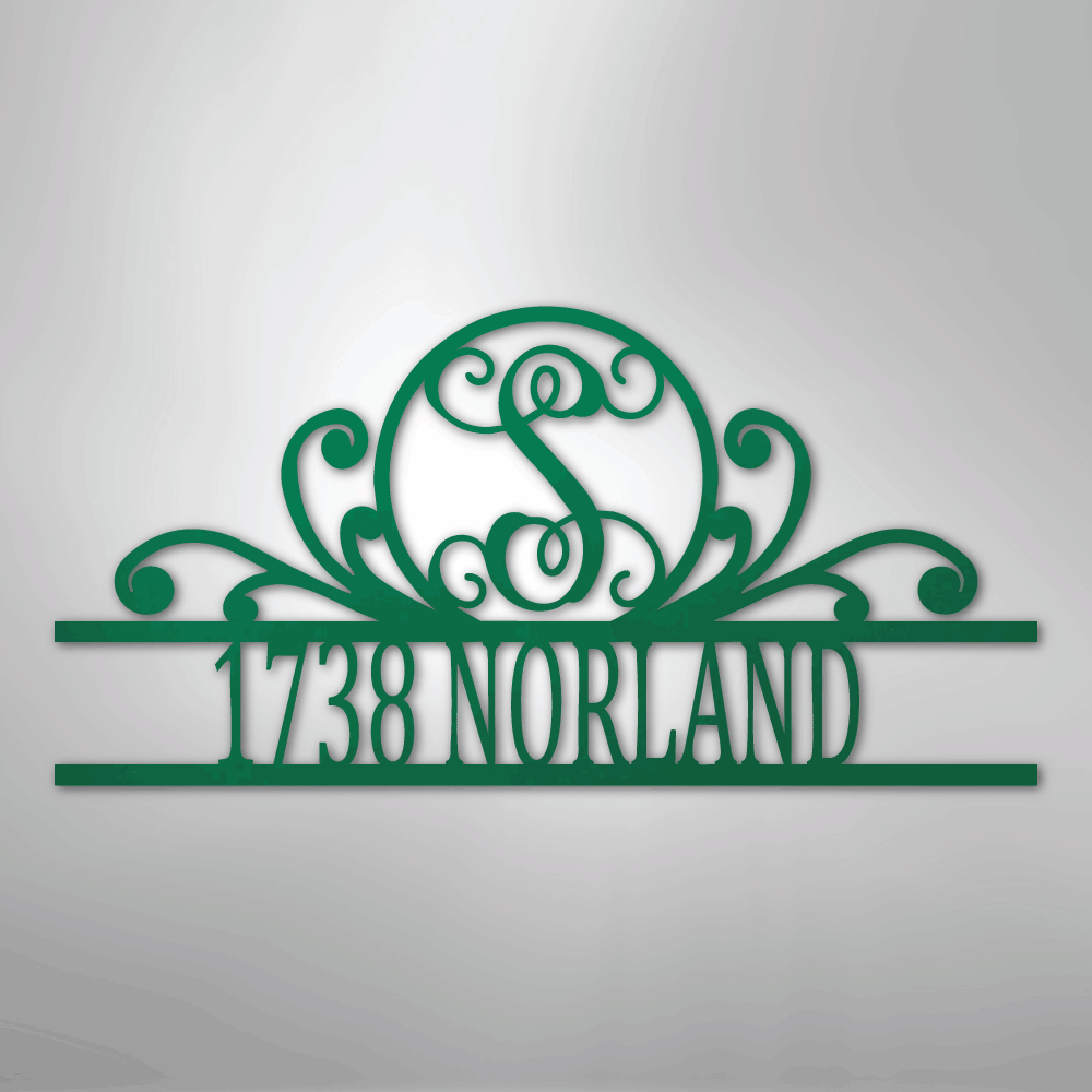 Scroll Personalized Family Initial Monogram Address Steel Metal SignCustomly Gifts