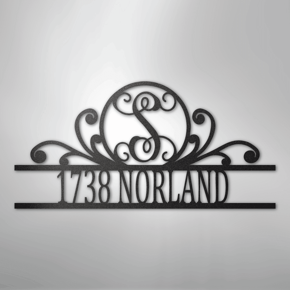 Scroll Personalized Family Initial Monogram Address Steel Metal SignCustomly Gifts