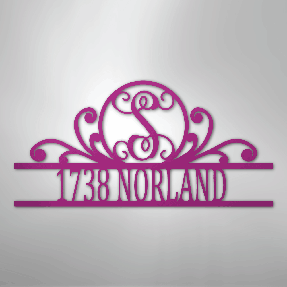 Scroll Personalized Family Initial Monogram Address Steel Metal SignCustomly Gifts