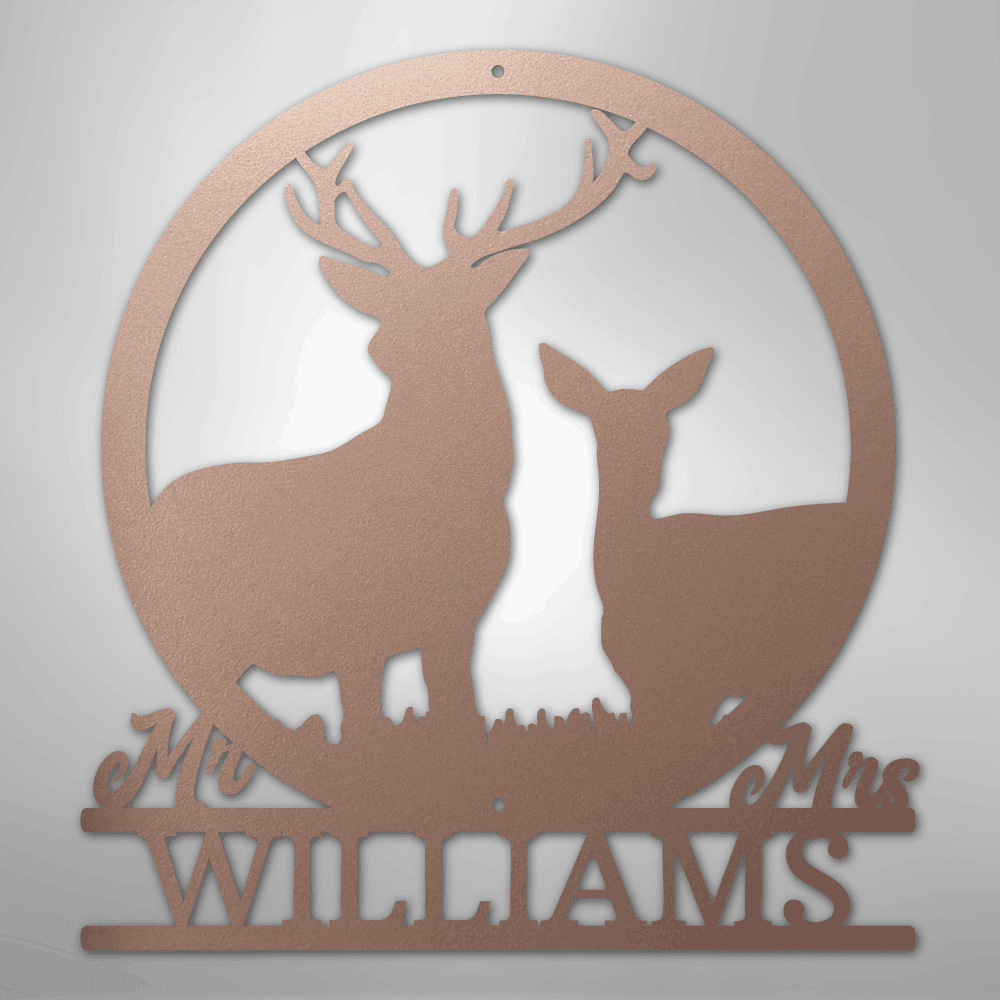 Stag and Doe Personalized Name Steel Metal Sign Wall ArtCustomly Gifts