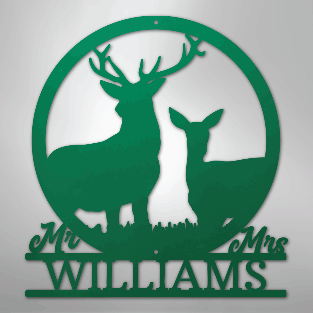 Stag and Doe Personalized Name Steel Metal Sign Wall ArtCustomly Gifts
