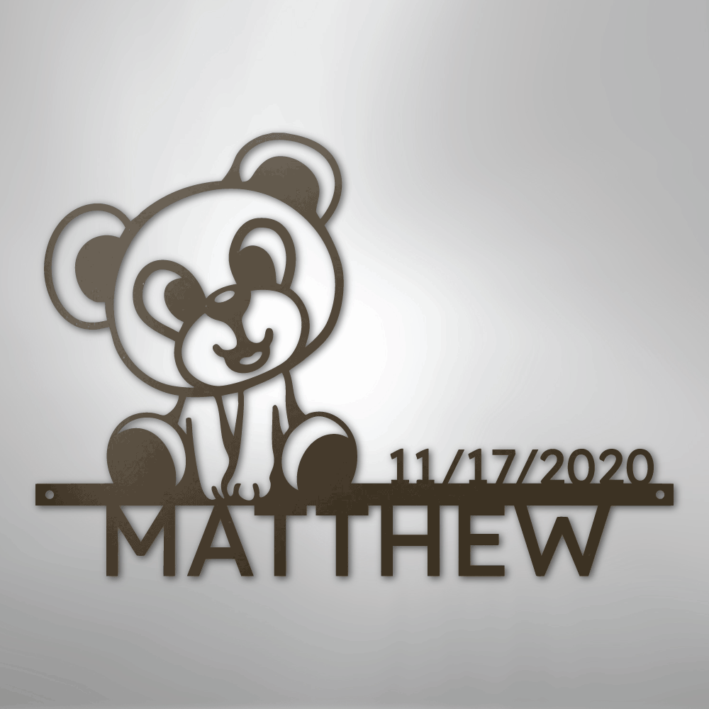 Teddy Bear Personalized Name Date Text Steel Metal SignCustomly Gifts