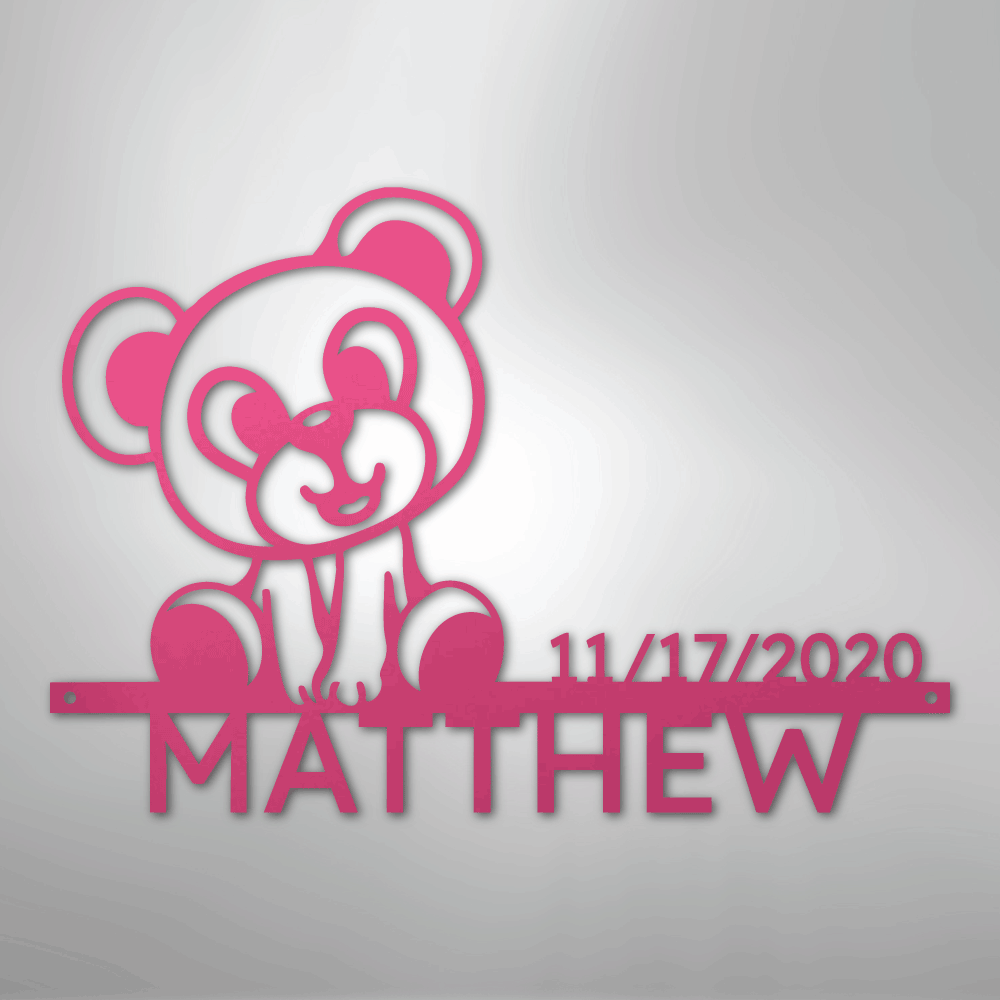 Teddy Bear Personalized Name Date Text Steel Metal SignCustomly Gifts