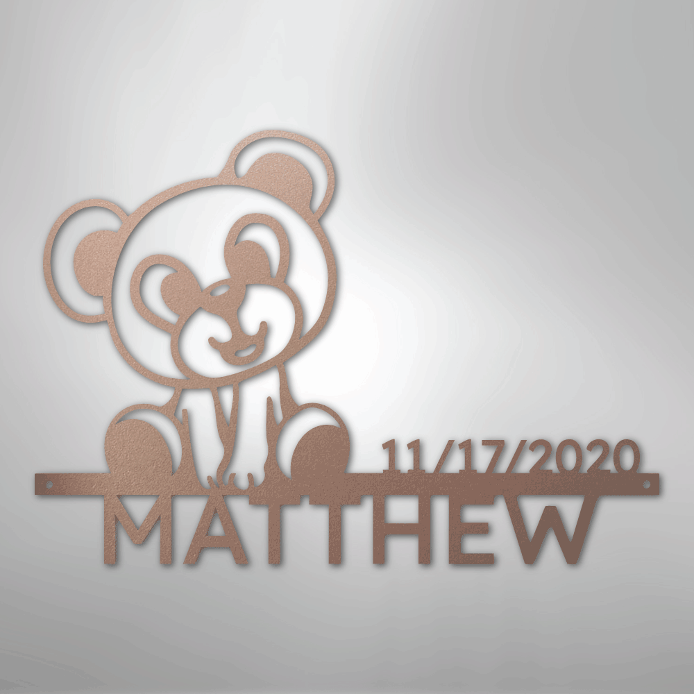 Teddy Bear Personalized Name Date Text Steel Metal SignCustomly Gifts