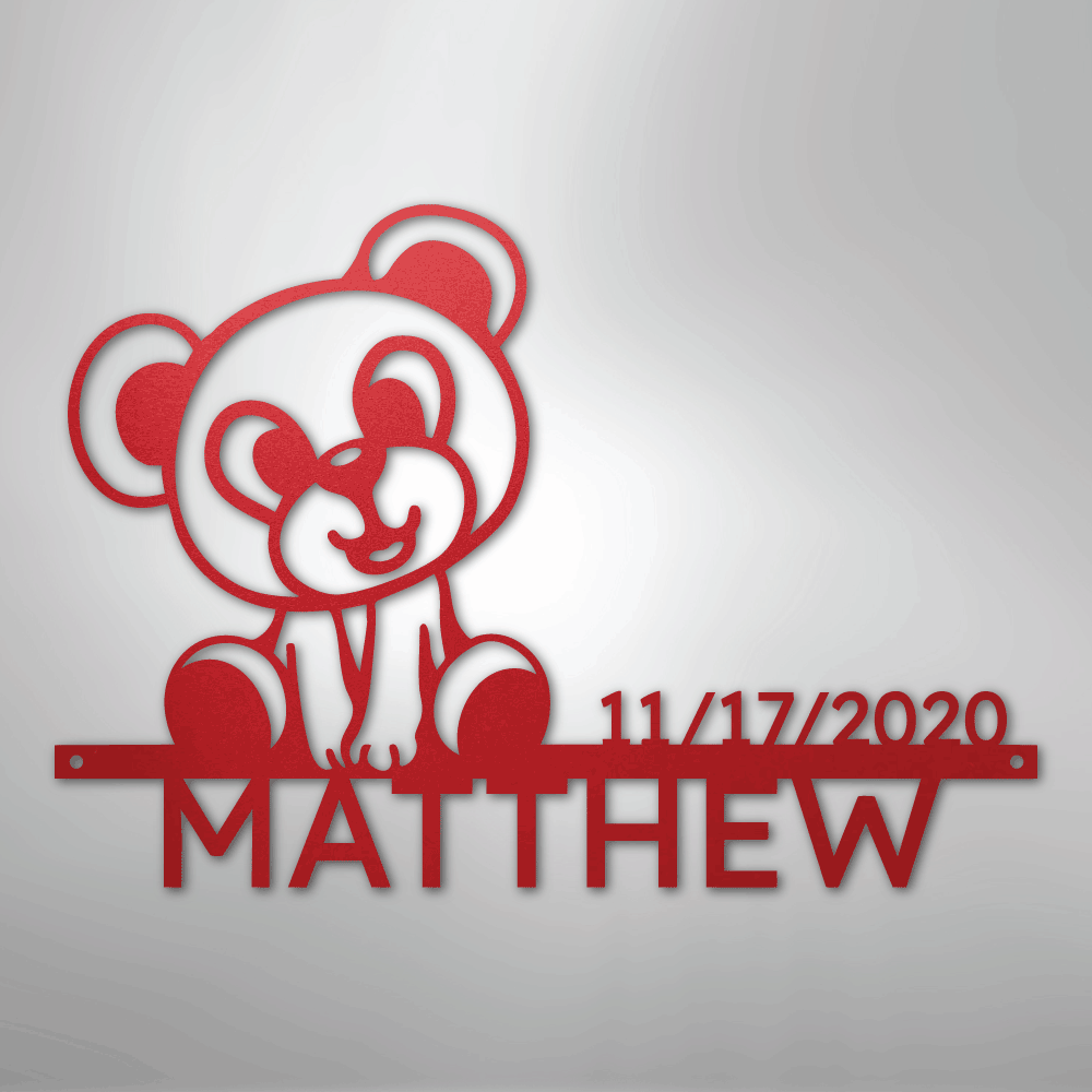 Teddy Bear Personalized Name Date Text Steel Metal SignCustomly Gifts