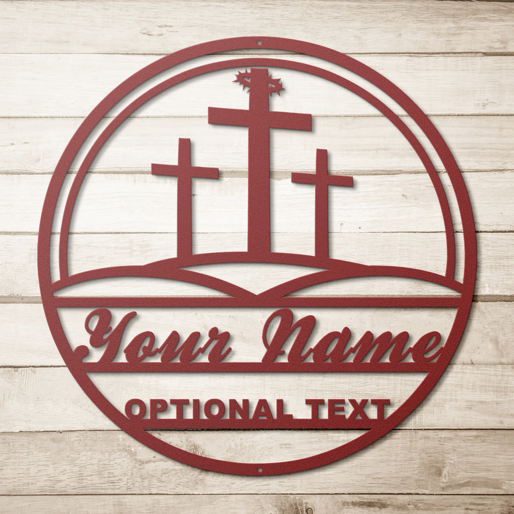 3 Cross Personalized Religious Family Name Metal SignCustomly Gifts