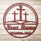 3 Cross Personalized Religious Family Name Metal SignCustomly Gifts