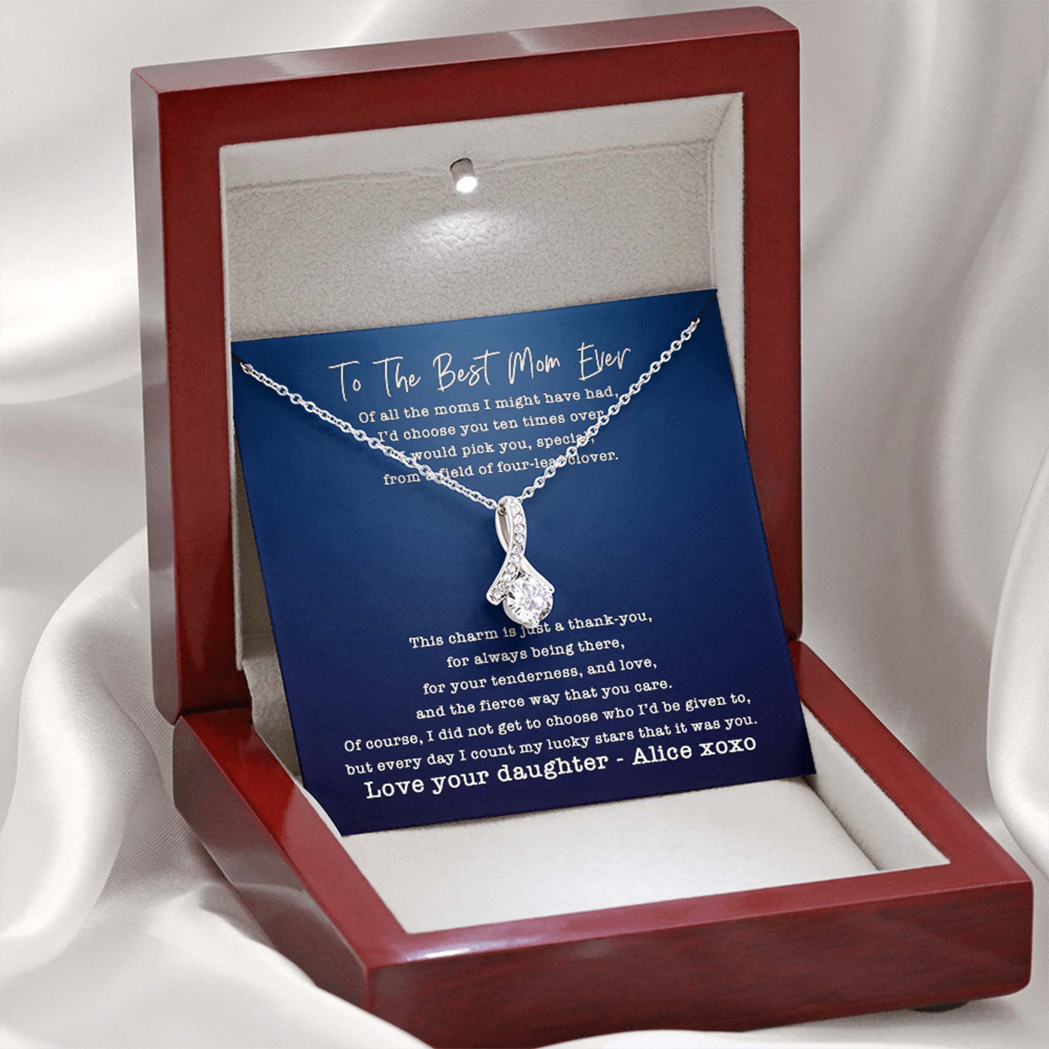 Alluring Beauty Necklace Mom I Count My Lucky Stars Personalized Insert Card (blue)Customly Gifts