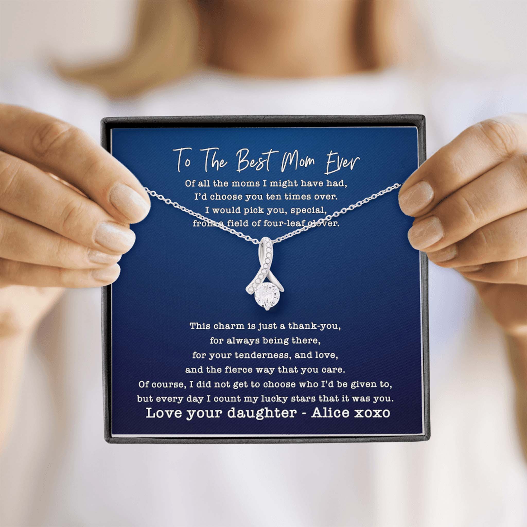 Alluring Beauty Necklace Mom I Count My Lucky Stars Personalized Insert Card (blue)Customly Gifts