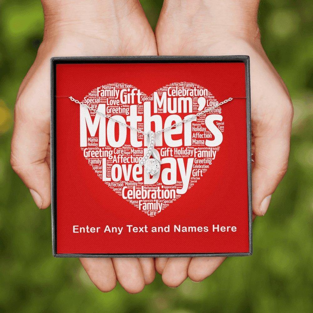 Alluring Beauty Necklace With Mothers Day Red Heart Word Cloud Personalized Insert CardCustomly Gifts