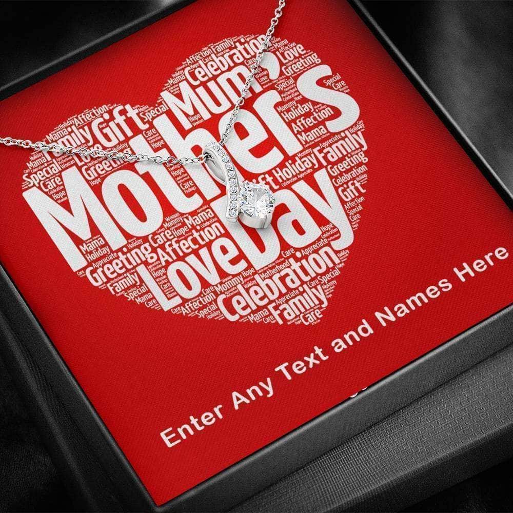 Alluring Beauty Necklace With Mothers Day Red Heart Word Cloud Personalized Insert CardCustomly Gifts