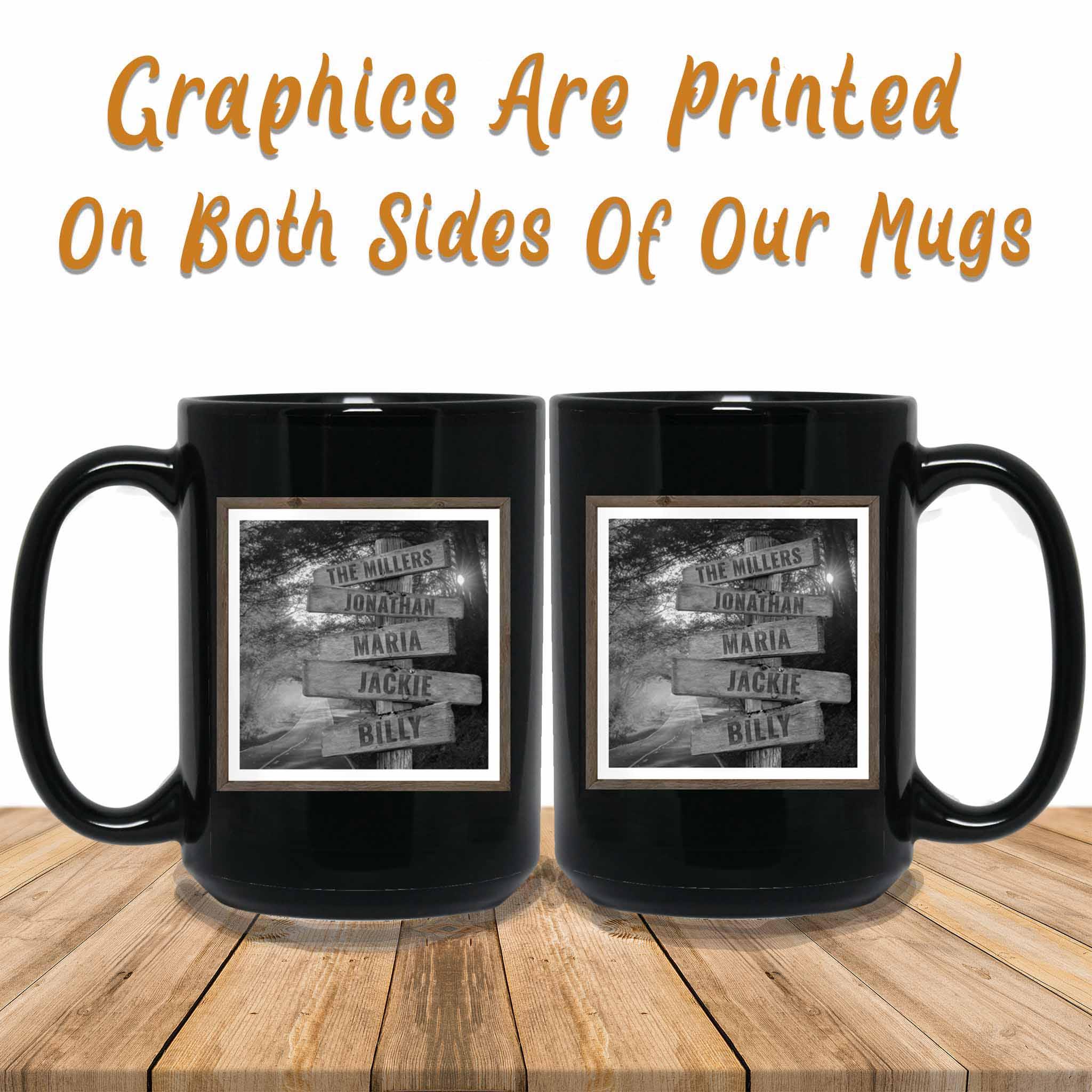 Autumn Road B&W Personalized Multi-Names Directional Sign MugCustomly Gifts