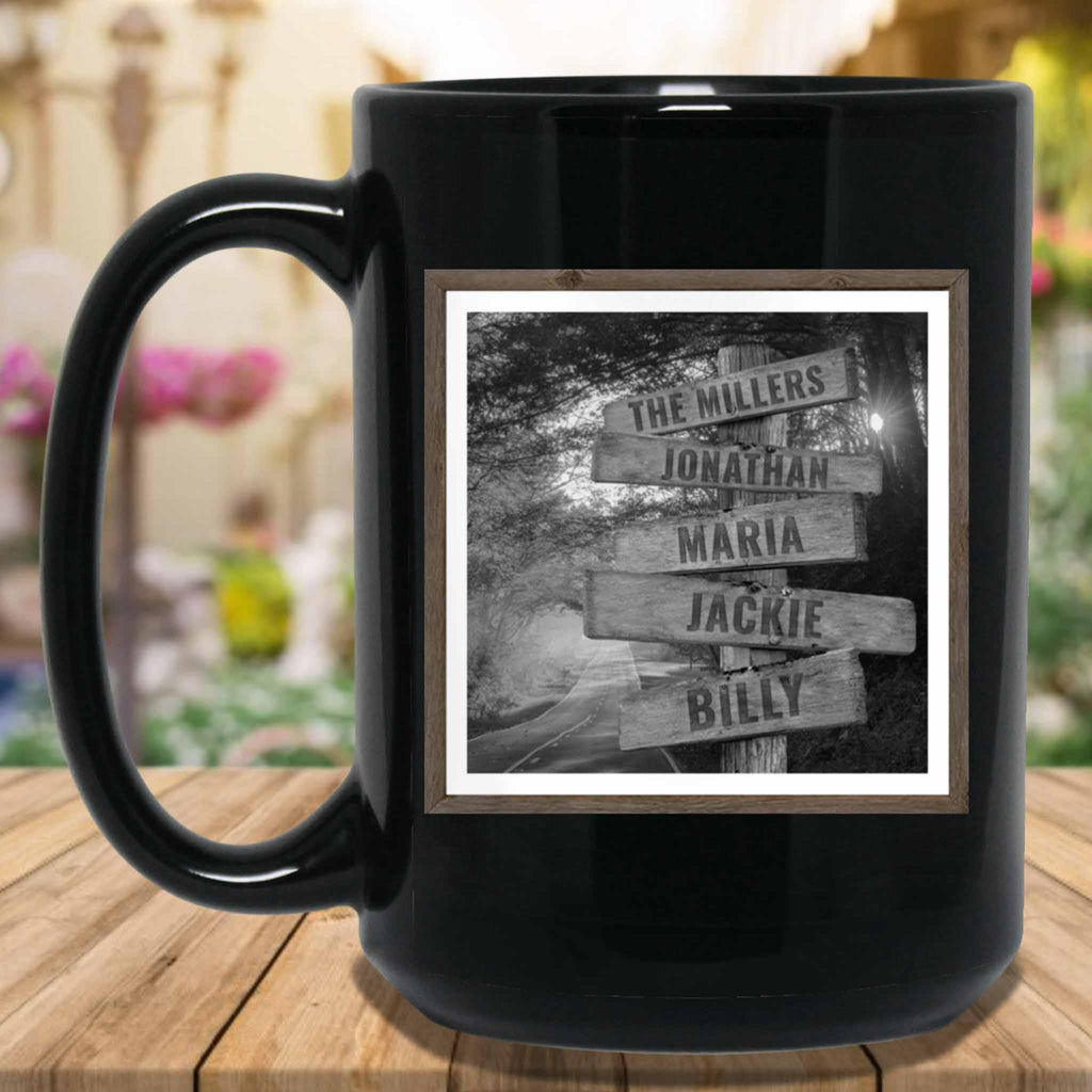 Autumn Road B&W Personalized Multi-Names Directional Sign MugCustomly Gifts