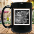 Autumn Road B&W Personalized Multi-Names Directional Sign MugCustomly Gifts