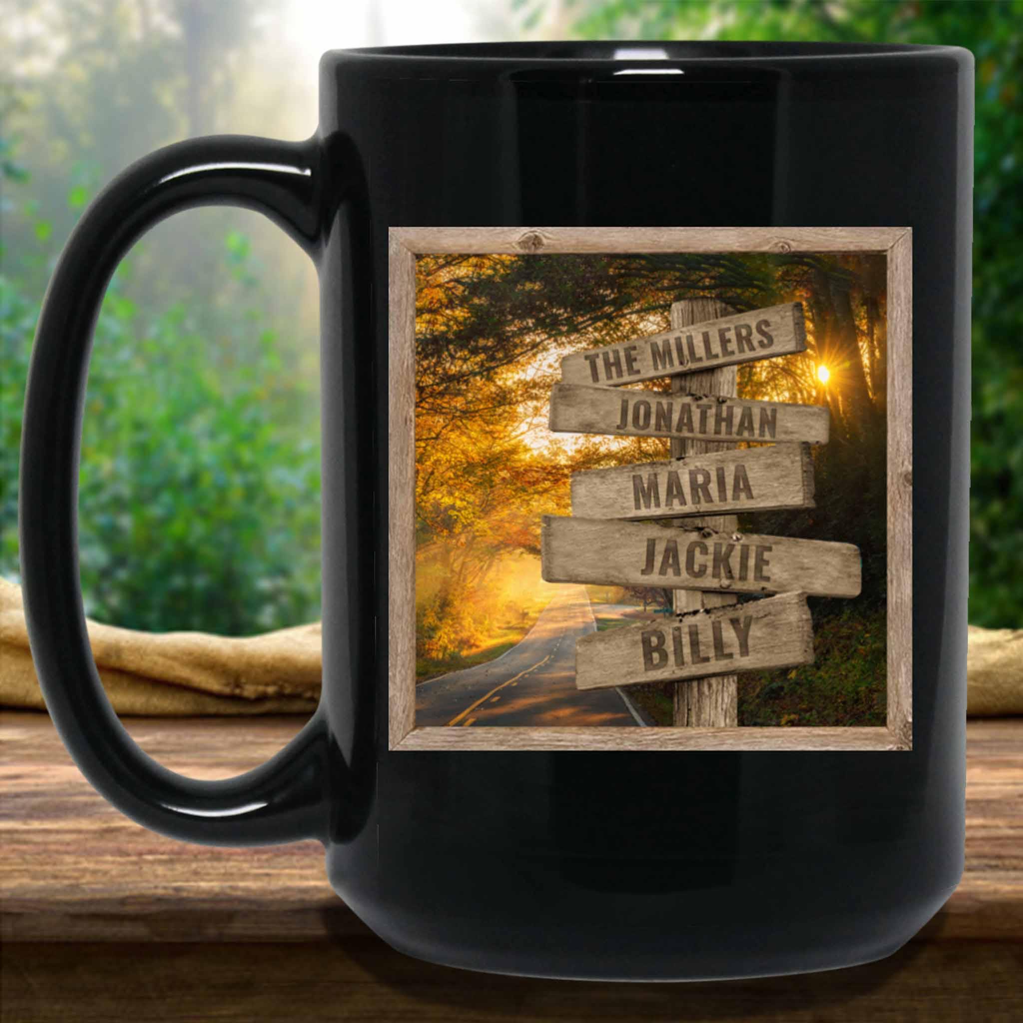 Autumn Road Full Color Personalized Multi-Names Directional Sign MugCustomly Gifts
